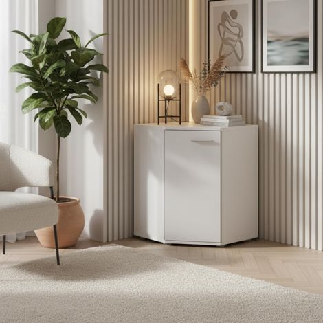 Buffet FAUSKE - Spacieuse - D'angle - Blanc - Largeur 58 cm, Hauteur 74 cm, Profondeur 58 cm