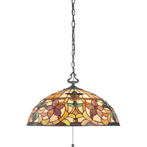 Elstead Kami - Luminaire suspendu Tiffany à 3 ampoules, bronze vintage, E27 (1/5)