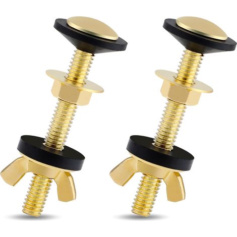 Lot de 2 boulons de réservoir de toilette de 8 mm en acier inoxydable doré de 75 mm, kit de fixation de toilettes à couplage étroit avec rondelles en caoutchouc, joints d'étanchéité et boulons (1/5)