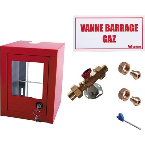 Gurtner – Coffret coupure gaz avec vanne 1/4 tour sécurité – Raccordement cuivre 18 – Dimensions 165x220x180mm – DN15