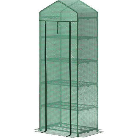 Gewächshaus mit Rolltür, Regale, winterfest Foliengewächshaus aus Stahl, Treibhaus für Balkon, Garten, Tomatenhaus 69 x 49 x 193 cm, Tomatengewächshaus für Tomaten, Gemüse, Blumen, Grün Aosom