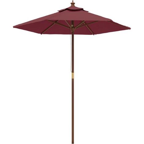 Parasol de jardin avec mât en bois rouge bordeaux 196 x 231 cm - Ombrelle jardin terrasse balcon extérieur résistant (1/5)