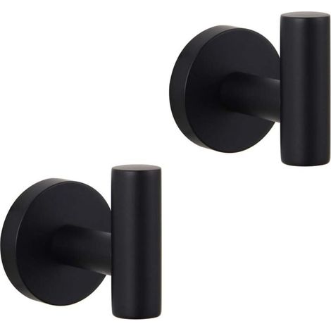 Gancho para abrigos de baño negro mate, acero inoxidable SUS 304, gancho individual para toallas/albornoces para baño, cocina, estilo hotel moderno, montaje en pared, paquete de 2 - Crezuo