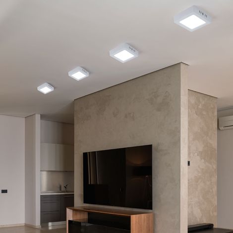 LED Deckenleuchte Wohnzimmerleuchte Flurlampe Aufbau-Panel quadratisch Küchenleuchte, Kunststoff weiß, 6W 660lm 6500K kaltweiß, L 12 cm , 4er Set