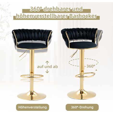 Tabouret de bar rotatif 360° en velours, lot de 2, dossier fait main, hauteur réglable par bouton, assise rembourrée très douce pour cuisine ou îlot central (1/5)