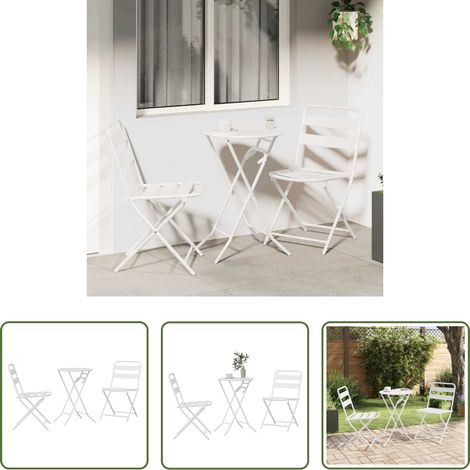 vidaXL Terrasse - Ensemble bistro de jardin 3 pcs Blanc Acier (1/5)