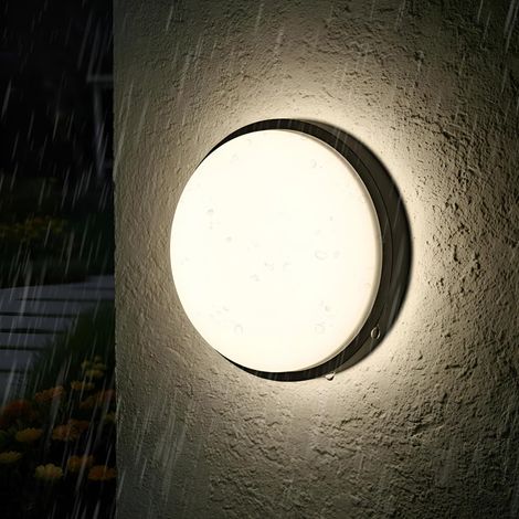 Aplique de pared LED redondo, resistente al agua, de 30 W, con cable, 4000 K, para baño, garaje, calle o balcón (negro, 1 unidad).