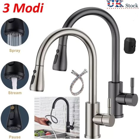 Stainless Steel Kitchen Mixer Tap with Pull-out Swivel Spray, Silver (1/5)