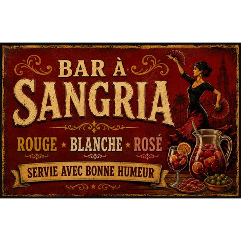 Plaque Bar à Sangria déco Espagne aluminium 30 x 20 cm (1/2)