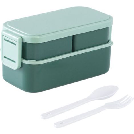 boîte à lunch (avec séparateurs, capacité)1300ml), double couche - vert bicolore (1/5)