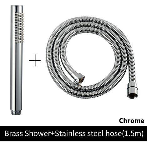 Ensemble complet chromé : pommeau de douche à main en laiton brossé doré, douchette de bain nickelée, douchette à main noire mate et or rose chromée. (1/5)