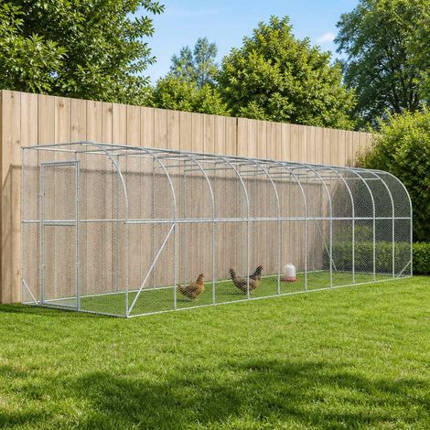 vidaXL Poulailler contre le mur Argenté 600 x 150 x 215 cm (1/5)