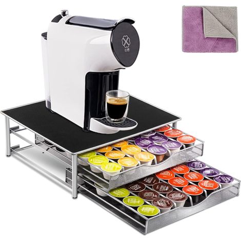 Support de rangement pour capsules de café, 72 dosettes, organiseur avec tiroirs coulissants pour machine à expresso, distributeur à grande capacité, 2 compartiments (1/5)