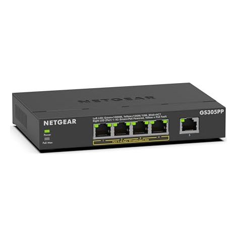 NETGEAR GS305PP Unmanaged Gigabit Ethernet (10/100/1000) Power over Ethernet (PoE) Schwarz
