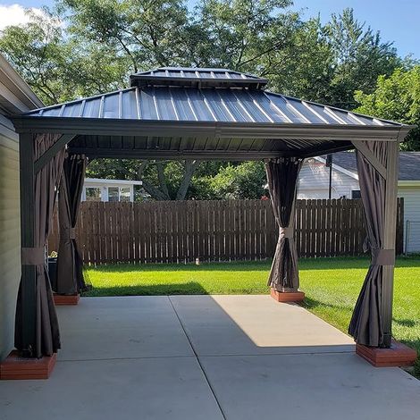 PURPLE LEAF Alu Pavillon Wasserdicht Stabil Winterfest Wetterfest Garten pavillon 3 m x 3.65 m Großer Rechteckig mit 4 Doppel Seitenteile Hardtop Pavillon mit Stahldach, Grau (1/5)