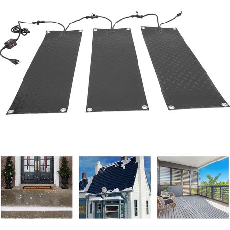 3 Pcs Snow Melting Mat Outdoor, 10" x 30" Heated Snow Melting Mats, Non-Slip Heated Ice and Snow Carpet with Power Cord, Heated Walkway Mat for Winter Outdoor Stairs, Sidewalks, Garages, Decks (1/5)