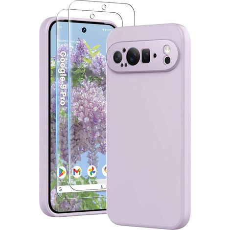 Funda para Google Pixel 9 Pro de silicona con cristal templado, color lila. (1/3)