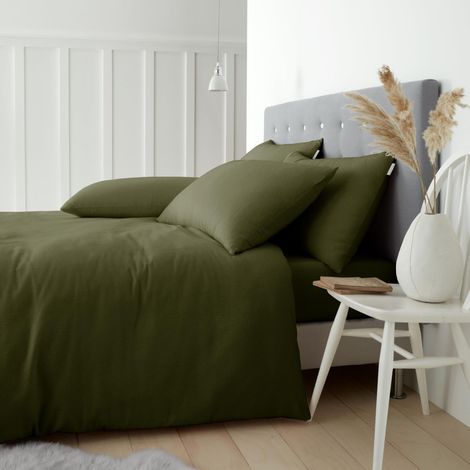 Parure de lit King Size avec Housse de Couette et taies d'oreiller en Coton brossé Vert (1/5)