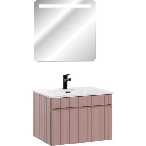Meuble vasque à encastrer + miroir LED - 80 cm - Emblematic Rose - Livraison gratuite