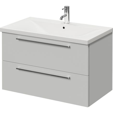 Napoli 460 Gloss Grey Pearl 800mm Wall Mounted 2 Drawer Vanity Unit with Glide Basin - 800mm - Chrome 480mm Handle