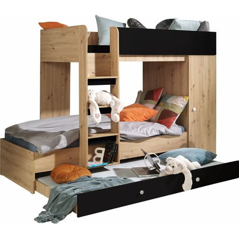 Litera Hartford 360, Roble Artisan + Negro, De dos pisos, De dos pisos with a pull-out extra cama, 90x200, 850x200, Aglomerado laminado, Somieres, 107x255x165cm