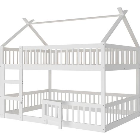 Litera infantil 140 x 200 cm con escalera y barandillas de seguridad de madera blanca - HOMVRA (1/5)