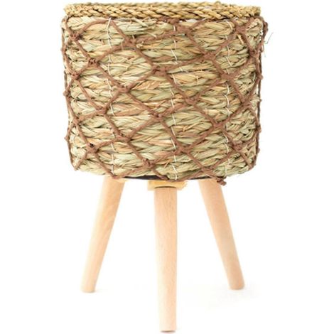 Handgewebter Korb mit Massivholzständer, handgefertigter Blumentopf, Wandblumenhalter, Wohnaccessoire, kleine Größe, ideal als Geschenk.