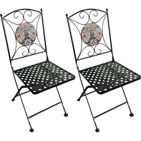 Axi Camilla 2 Chaises De Jardin Bistrot, Design Mosaique, Pliables - Orange/Bleu  Meuble D'Extérieur, Structure Métallique, Assise En Céramique, Jardin/Balcon/Terrasse - Charge Max/Chaise : 150 Kg