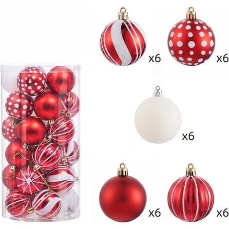 Set mit 6 cm großen Weihnachtskugeln – Verzinkte und bemalte dekorative Kunststoffkugeln für den Weihnachtsbaum (1/4)