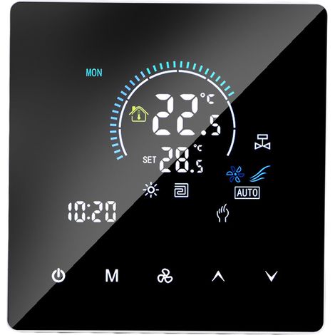 Thermostat climatisation chauffage sol IP20 écran tactile couleur WiFi intelligent programmable pour ventilo-convecteur 5-60℃ (1/5)