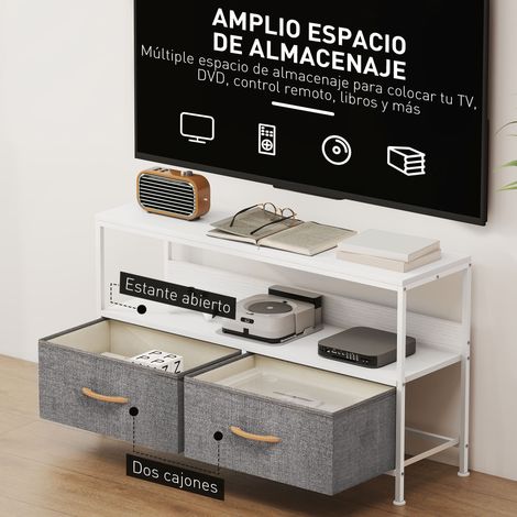 Mueble de TV con Estante y 2 Cajones de Tela Plegables para Televisores hasta 47 Pulgadas Largo de 98 cm Blanco y Gris (1/5)