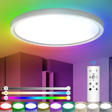 Plafonnier LED Dimmable, 24W Plafonnier Rétro-éclairé RGB 3300LM, 3000K-6500K Plafonnier LED avec Télécommande,Plafonnier Rond LED,Pour Salon/Chambre/Cuisine/Bureau/Salle de bain (1/5)