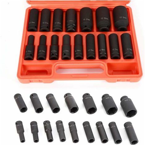 Set di bussole per chiave a percussione da 1/2"16 pezzi realizzati in cromo-vanadioLunghezza 78 mmFosfatazione per la protezione contro la ruggine