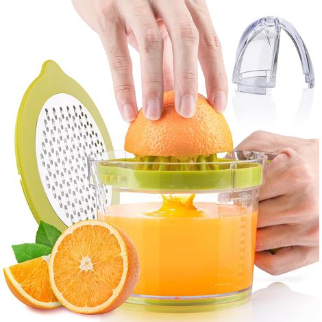Presse Agrumes Manuel - Capacité 600 ml - Pour Orange Citron Pamplemousse - Avec Râpe et Tasse de Mesure - Vert (1/5)