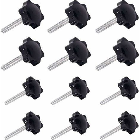 12 Pièces M6 (32 ) × 40mm et M8 (38 ) × 40mm Poignée de Serrage à Filetage Mâle Gripandles vis Boutons Poignées Bouton étoile (1/4)