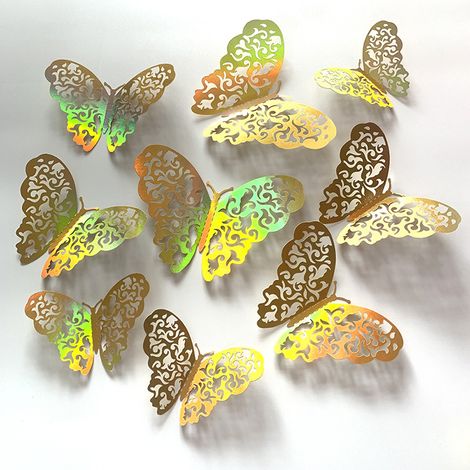 12 pièces Autocollants Papillons 3D Relief Décoration Murale Chambre Salon DIY Art Artisanat (1/5)