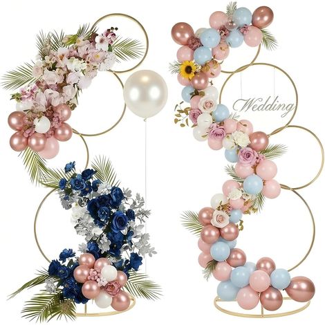 Lot de 2 supports d'arche de mariage ronds dorés de 1,5 m, 4 étages en métal Support de fleurs pour centre de table de mariage, fête d'anniversaire, événement, décoration pour cabine de ballons photo (1/5)