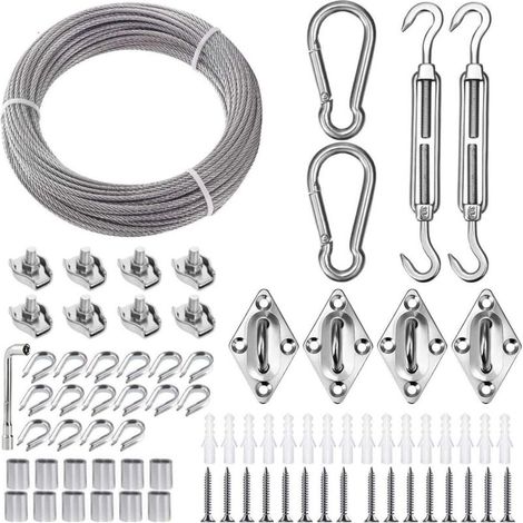 Corde en Acier Inoxydable à Suspendre Kit 15M/3mm Câble en Acier Inoxydable Revêtu avec Tendeurs Kit de M5 Tendeurs Cable pour Plantes Grimpante Corde a Linge Voile d'ombra... (1/5)