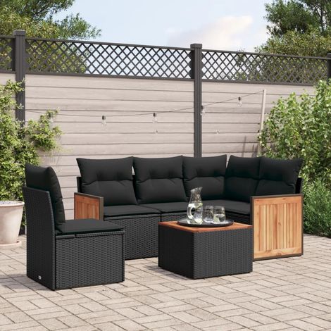 6-tlg. Garten-Sofagarnitur mit Kissen Schwarz Poly Rattan (1/5)