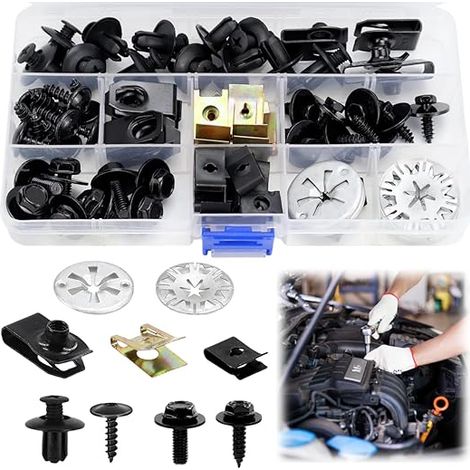 Clips Fixation Voiture Kit pour Réparer les Pare Boues, Vis Carrosserie Set,Garde-boue Boulons et Agrafes, La fixation Réparation Pièces Automobiles (1/5)