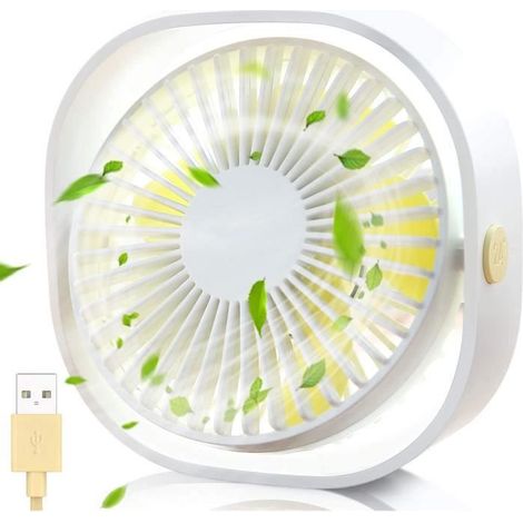 Mini Ventilateur USB Silencieux Portable 3 Vitesse Réglable pour Bureau Sport Voyage Alimenté par USB, Blanc (1/4)