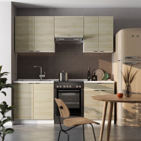 Mueble de cocina Fame-Line, Panel roble/blanco, 200 cm , ET Antracita, Vicco
