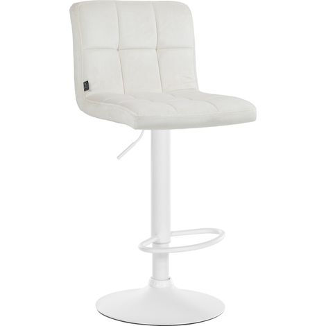 Tabouret de bar chaise haute x 1 avec coutures décoratives carrées assise en velours crème pieds en métal blanc 100005336