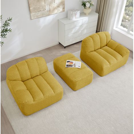 Divano modulare angolare 2 posti giallo in fleece granulato con pouf e senza montaggio (1/5)