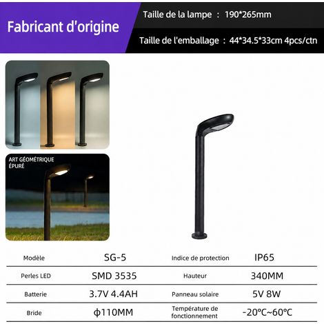 Borne lumineuse solaire LED d'extérieur H340 mm en aluminium étanche IP65 h340mm 44 × 34,5 × 33 cm 5,4 kg – Livraison gratuite