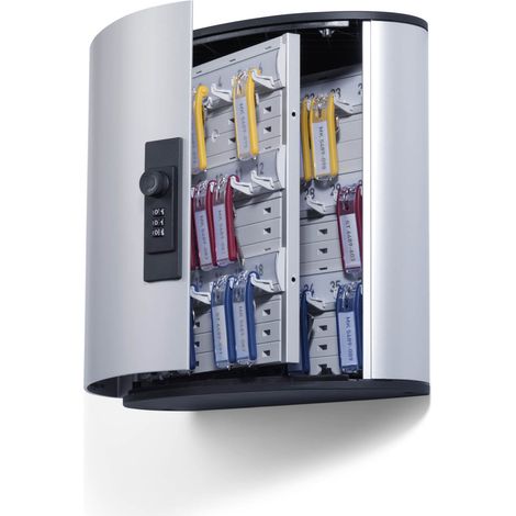 Durable 196623 Key Box Code 36, Cassetta Portachiavi con Combinazione, 302 x 280 x 118 mm, Capacità 36 Chiavi, Argento Metallizzato (1/4)