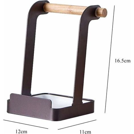pair Porte Couvercle de Casseroles Support de Couvercle Pot et de Cuillère en Métal et en Bois Etagère à Spatule de Cuisine (Noir)-Fei Yu