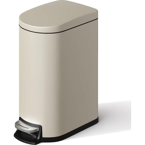 Poubelle à Pédale 6L en Acier Inoxydable, Fermeture Douce Silencieuse, Anti-Odeurs avec Seau Amovible pour Salle de Bain et Bureau,beige (1/5)
