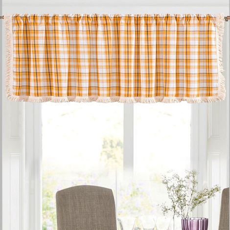 Rideau Feston - 150x45 cm - Poche Pour Tringle 3,8 cm - Tissu Coton Lin 60/40 - Jaune - Pour Cuisine Salle De Bain Sous-Sol Fenêtre Petite (1/5)