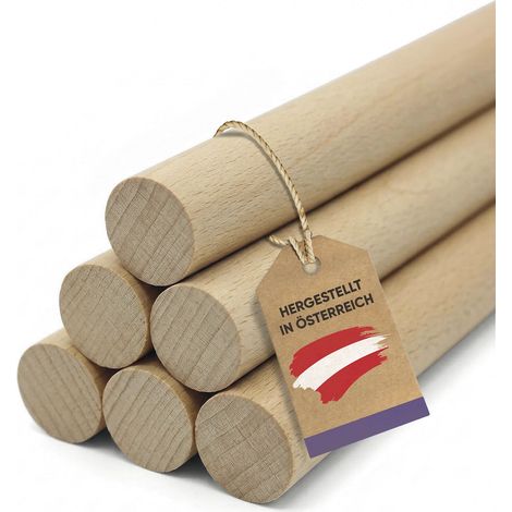 vasalat Holzstäbe zum Basteln Set - Holzstab 100cm x 20mm ideal für DIY-Projekte, Rundstab Buche unlackiert, glatt - 6 Stück (1/5)